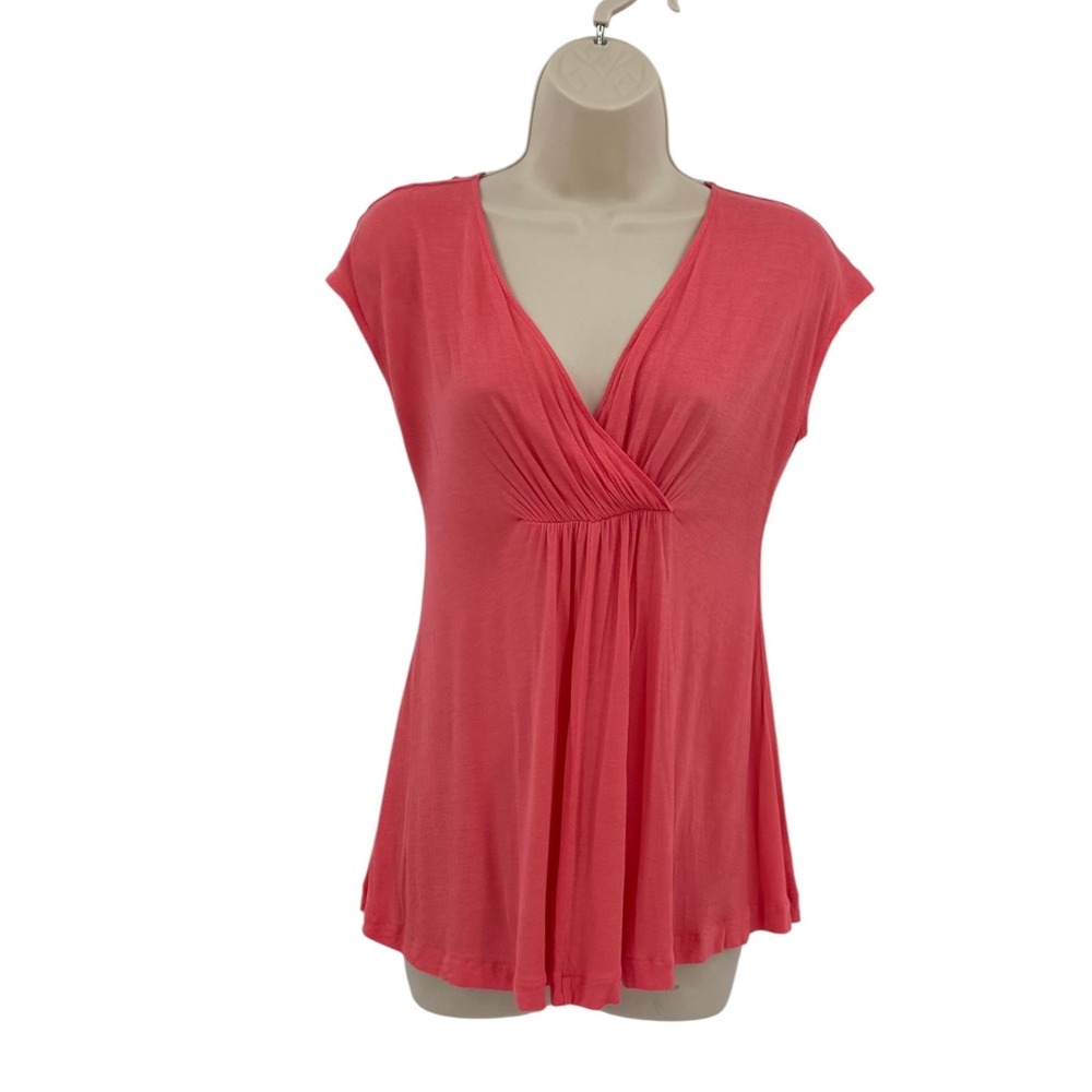Boston Proper Babydoll Top Womens XS Coral Modal Empire Waist Surplice V-Neck - Picture 2 of 9